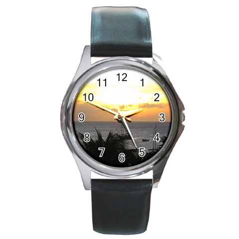 Aruban Sunset Round Metal Watch from UrbanLoad.com Front