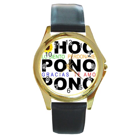 hooponopono3 Round Gold Metal Watch from UrbanLoad.com Front