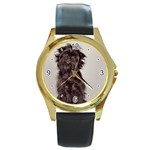 Affenpinscher Dog Round Gold Metal Watch