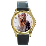Yorkshire Terrier Yorkie Dog Round Gold Metal Watch
