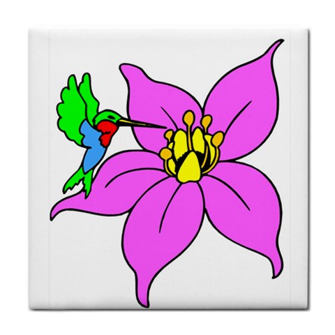 Flower and Hummingbird Tile Coaster from UrbanLoad.com Front
