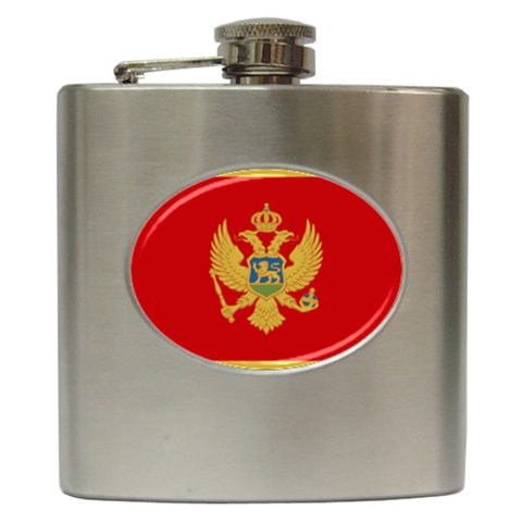 Flag of Montenegro Stainless Steel Hip Flask 6 oz from UrbanLoad.com Front