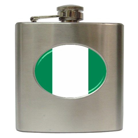 Flag of Nigeria Stainless Steel Hip Flask 6 oz from UrbanLoad.com Front