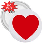 Red Heart 3  Button (100 pack)