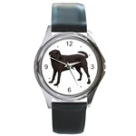 BW Black Labrador Retriever Dog Gifts Round Metal Watch