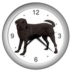 BW Black Labrador Retriever Dog Gifts Wall Clock (Silver)