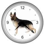 German Shepherd Alsatian Dog Gifts BW Wall Clock (Silver)