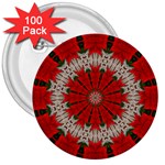 Red Flower 3  Button (100 pack)