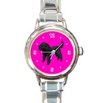 Black Poodle Dog Gifts BP Round Italian Charm Watch