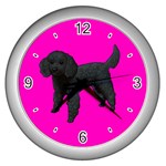 Black Poodle Dog Gifts BP Wall Clock (Silver)