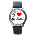 I Love My Maltese Round Metal Watch