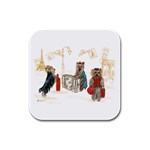 Travelling Yorkies in Paris Rubber Square Coaster (4 pack)