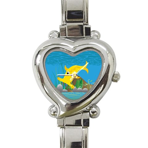 Yellow Hammie Fish Heart Italian Charm Watch from UrbanLoad.com Front