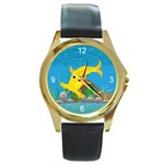 Yellow Hammie Fish Round Gold Metal Watch