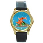 Orange Hammie Fish Round Gold Metal Watch