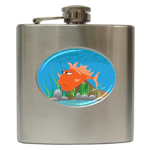Orange Grumpy Fish Hip Flask (6 oz) from UrbanLoad.com Front