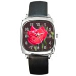 Red flower Square Metal Watch