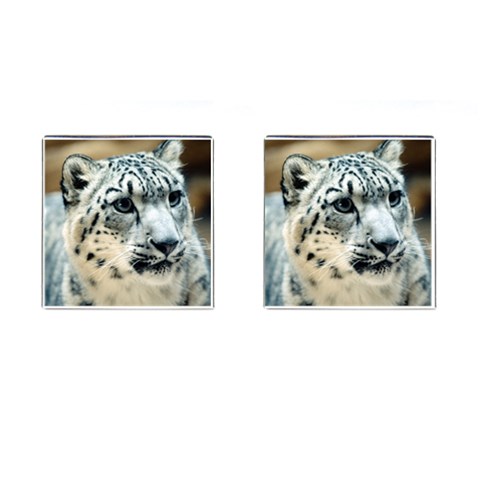 Snow Leopard Cat Cufflinks (Square) from UrbanLoad.com Front(Pair)